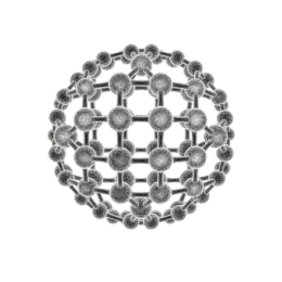 Detailed monochrome line illustration of a spherical collagen‑like lattice made of connected nodes and struts, isolated on a transparent background.
